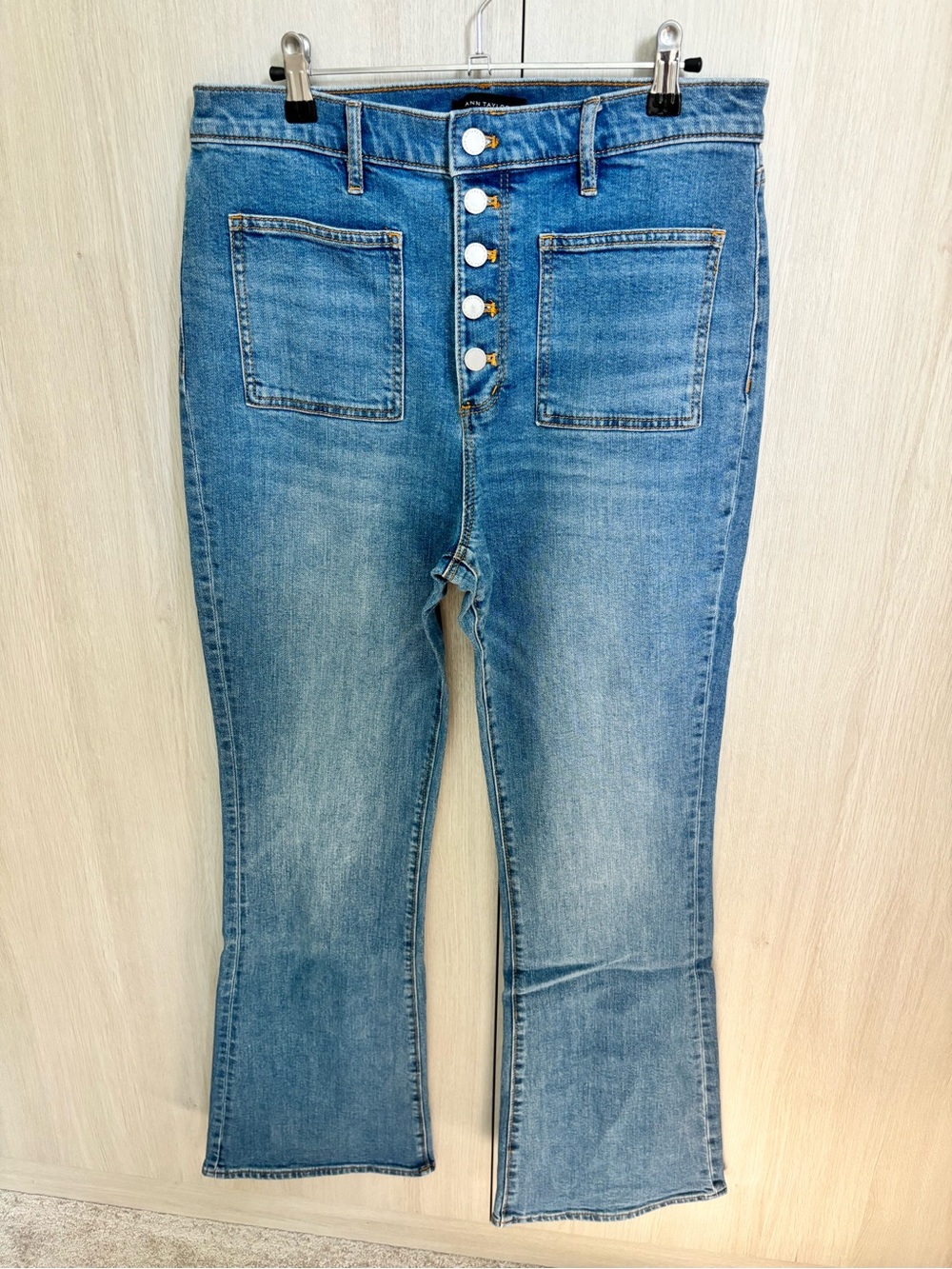 Ann Taylor High-Rise Patch Pocket Flare Jeans